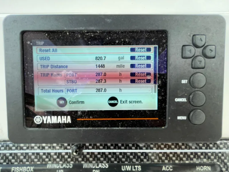 Slide: The Image of Yamaha display showing trip data on a 2020 Tidewater 280 CC Adventure Custom boat. - 24