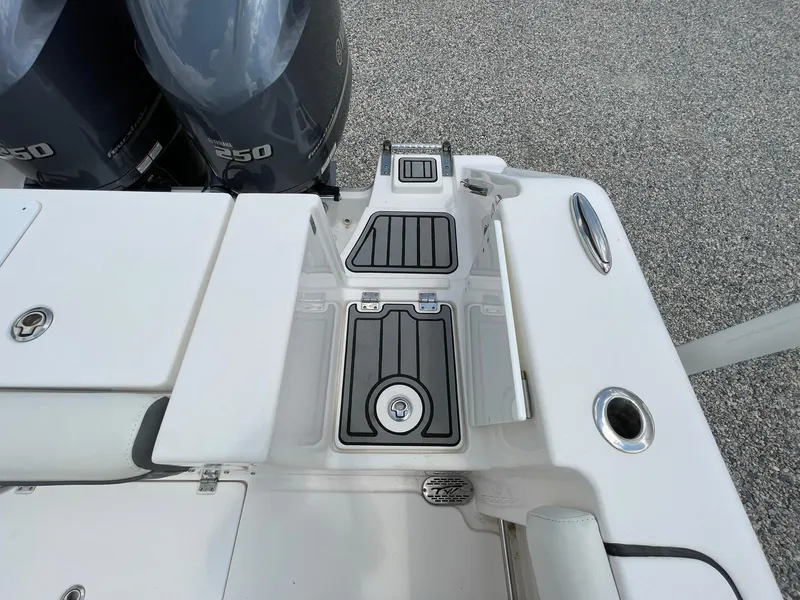 Slide: The Image of 2020 Tidewater 280 CC Adventure Custom boat deck with dual Yamaha 250 engines. - 44