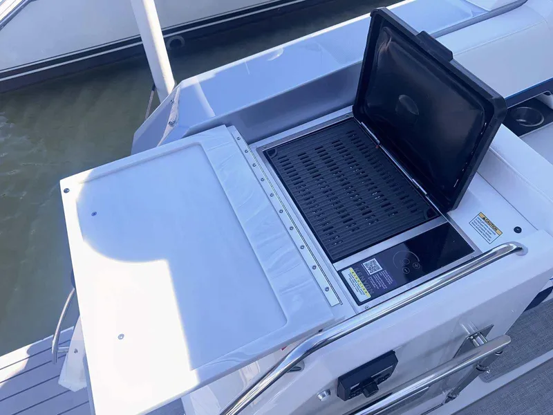 Slide: The Image of 2026 Formula 380 Super Sport Crossover OB with dual outboard engines in a showroom. - 10