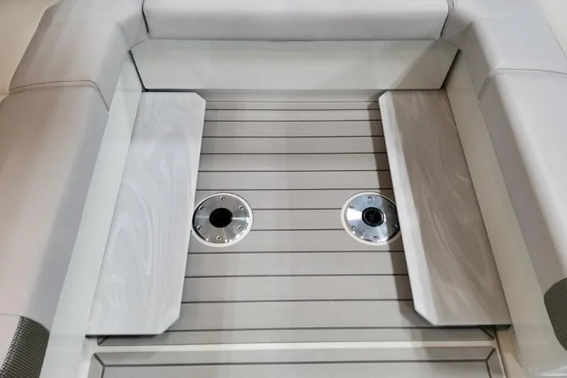 Slide: The Image of Interior seating of 2026 Formula 380 Super Sport Crossover OB boat, featuring sleek design. - 101