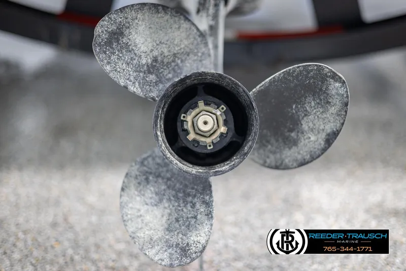 Slide: The Image of Close-up of a 2002 Tahoe Q3 I/O mechanical boat propeller. - 44