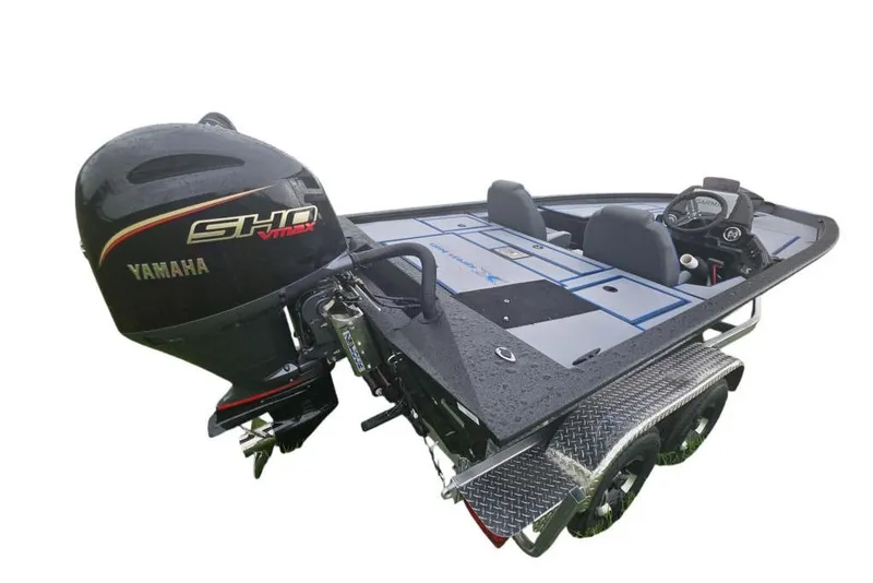 Slide: The Image of 2026 Xpress H20 Bass boat with Yamaha SHO VMAX engine, sleek design. - 16