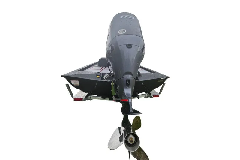Slide: The Image of 2026 Xpress H20C Crappie Hyper-Lift Series boat, rear view with motor and propeller. - 14