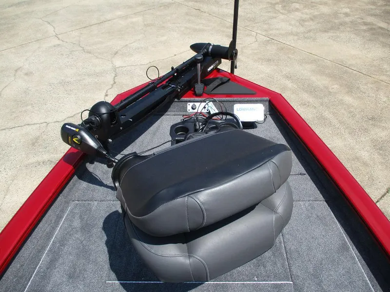 Slide: The Image of 2026 Tracker Pro Team™ 175 boat deck with trolling motor and Lowrance electronics. - 6