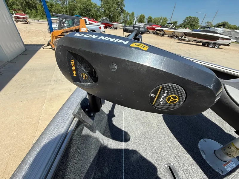Slide: The Image of Minn Kota Terrova trolling motor on 2020 Lund 1775 Impact boat, outdoor setting. - 11
