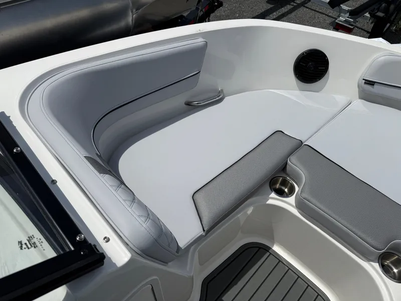 Slide: The Image of 2025 Bayliner VR5 Bowrider I/O interior with sleek seating and modern design. - 10