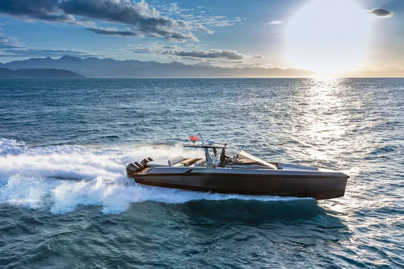 Slide: The Image of Wally wallytender48X 2026 yacht cruising on open sea at sunset. - 35
