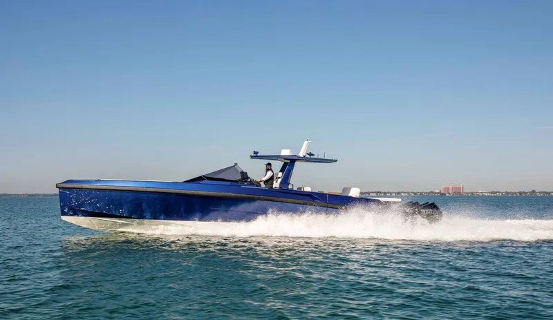 Slide: The Image of 2026 Wally wallytender48X yacht cruising on open water. - 42