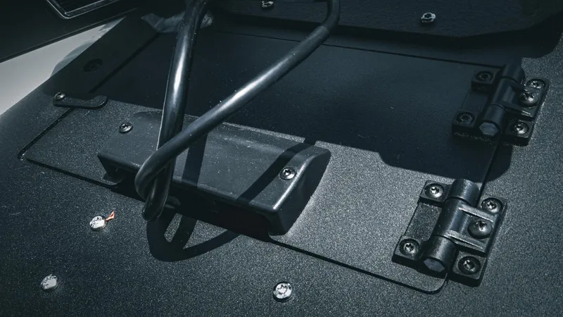 Slide: The Image of Close-up of 2026 Skeeter ZXE 20 boat hardware and wiring details. - 42