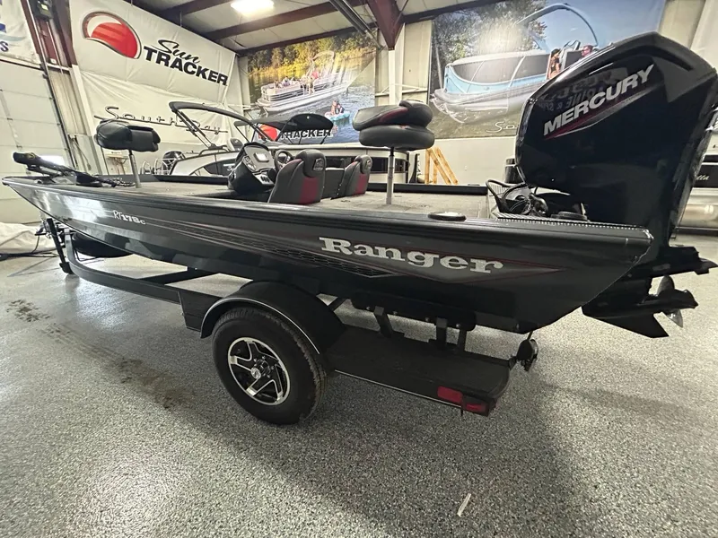 Slide: The Image of 2022 Ranger RT178C boat with Mercury outboard motor in showroom. - 7