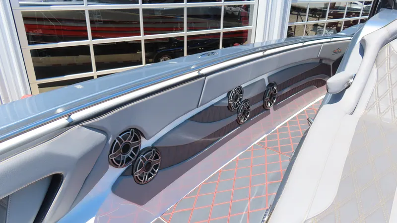 Slide: The Image of Luxury interior of 2020 MTI 42V boat with sleek design and premium speakers. - 15