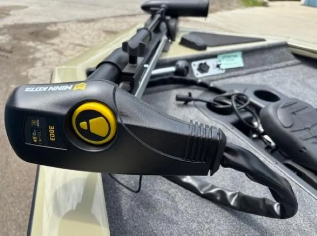 Slide: The Image of 2025 Tracker Pro Team 175 boat with Minn Kota trolling motor detail. - 8