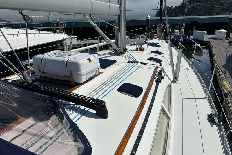 Slide: The Image of Jeanneau Sun Odyssey 45.2 sailboat deck, 2000 model, docked at marina. - 22