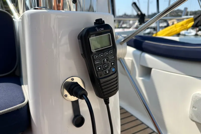 Slide: The Image of VHF radio on Jeanneau Sun Odyssey 45.2 yacht, 2000 model, docked in marina. - 38