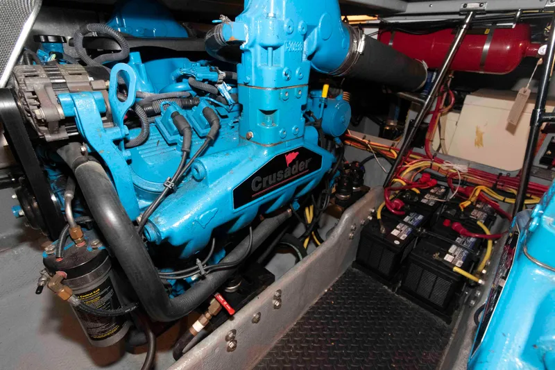 Slide: The Image of Engine room of 2005 Silverton 34 Convertible with Crusader engine and batteries. - 22