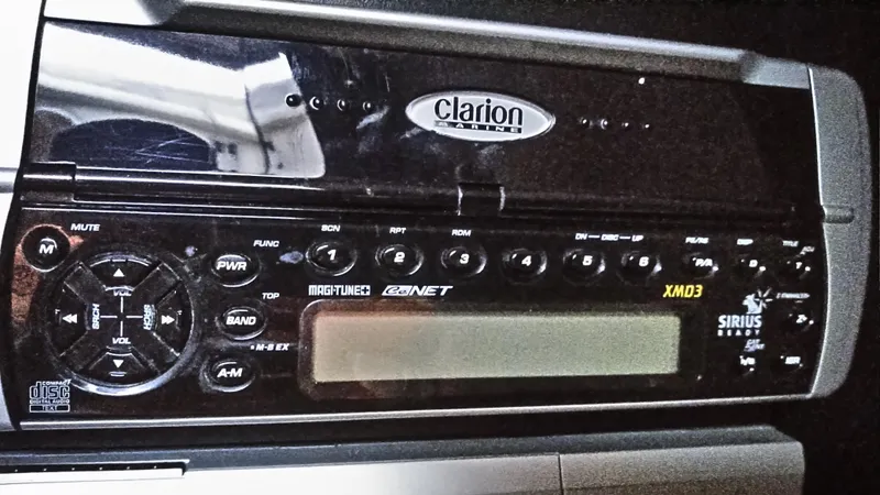 Slide: The Image of Clarion marine stereo system in 2004 Sea Ray 340 Sundancer boat. - 18