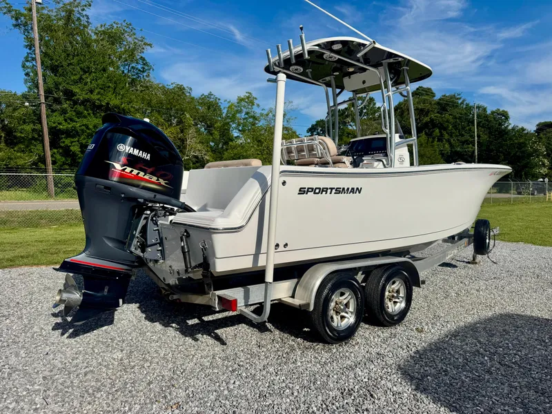 Slide: The Image of 2020 Sportsman Open 232 Center Console boat with Yamaha engine on trailer. - 3