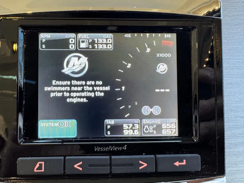 Slide: The Image of Display screen of a 2014 Sea Ray 510 Sundancer showing engine and fuel information. - 20