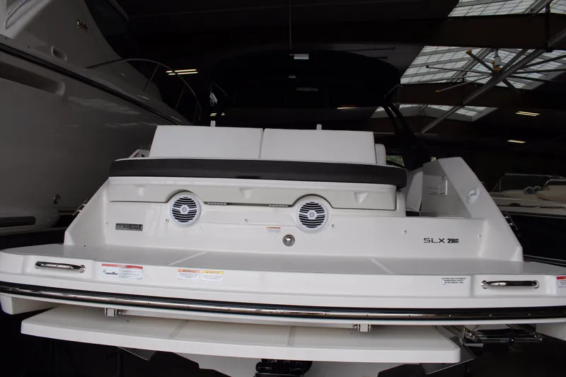 Slide: The Image of 2018 Sea Ray 280 SLX boat, rear view, showcasing sleek design and modern features. - 5