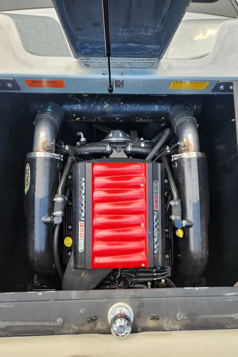 Slide: The Image of 2013 Malibu Wakesetter 23 LSV engine compartment with Monsoon 350 motor. - 17