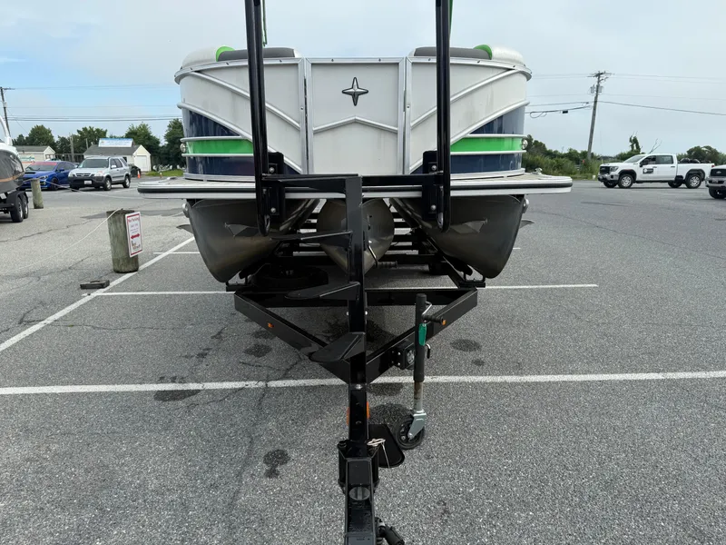 Slide: The Image of 2020 Berkshire 23SB STS Entertainment pontoon boat on trailer in parking lot. - 5
