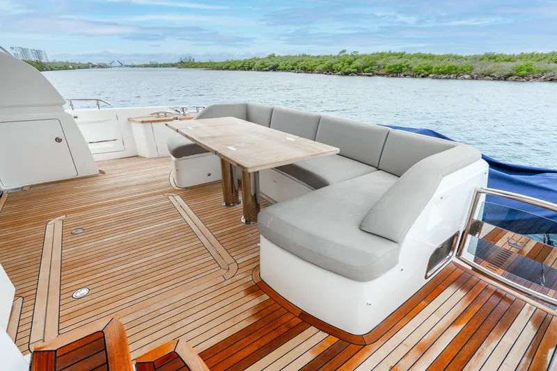 Slide: The Image of Luxurious 2018 Princess F-68 yacht interior with spacious seating and elegant design. - 17