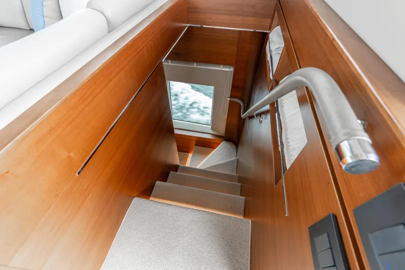 Slide: The Image of Luxurious interior of 2018 Princess F-68 yacht with modern furnishings and panoramic windows. - 31