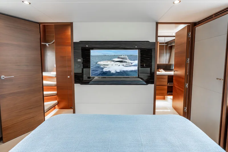 Slide: The Image of Luxurious interior of 2018 Princess F-68 yacht with modern furnishings and scenic views. - 33