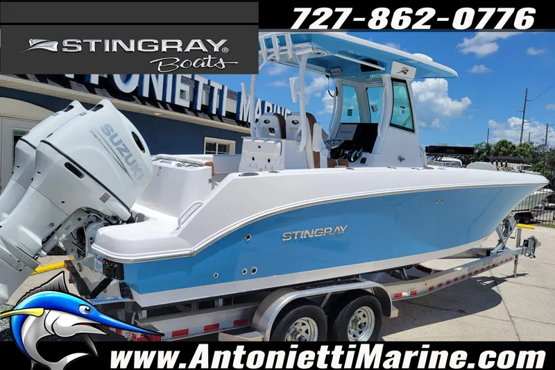 Slide: The Image of 2026 Stingray 253 CC boat with Suzuki engine on trailer at Antonietti Marine. - 60