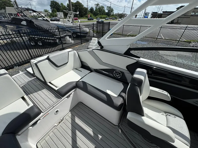 Slide: The Image of 2023 Yamaha Boats 252SD interior with sleek seating and modern design. - 11
