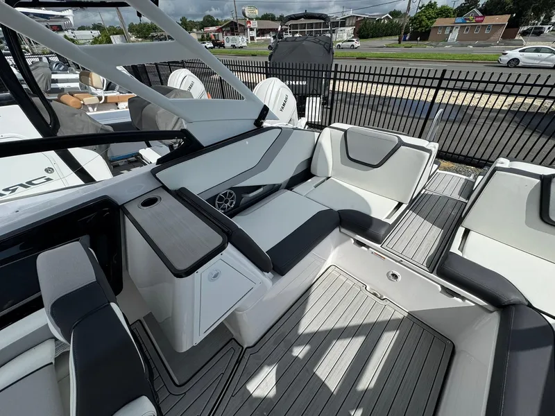 Slide: The Image of 2023 Yamaha Boats 252SD interior with sleek seating and modern design. - 12