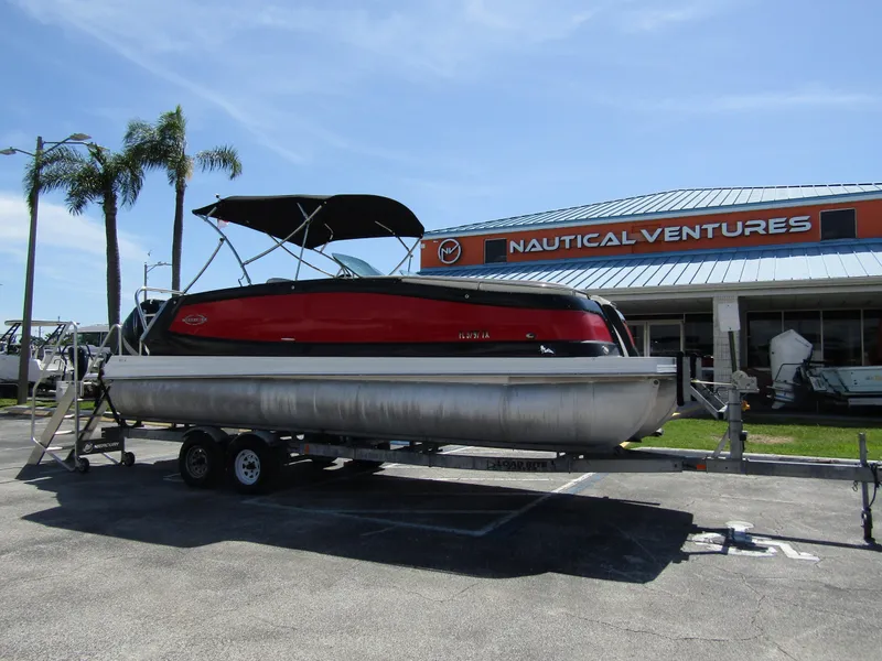 Slide: The Image of 2017 Cobalt Marker One Ml4 pontoon boat on trailer at Nautical Ventures dealership. - 10