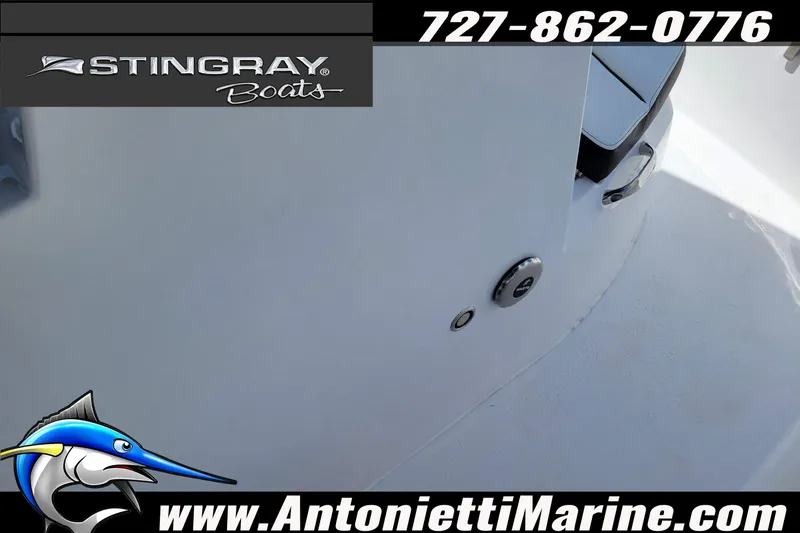 Slide: The Image of 2026 Stingray 173CC boat detail with logo and contact information. - 18