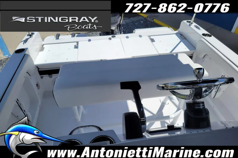 Slide: The Image of 2026 Stingray 173CC boat interior with steering wheel, showcased by Antonietti Marine. - 4