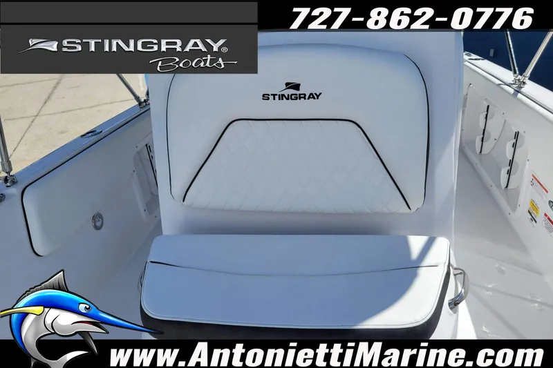 Slide: The Image of 2026 Stingray 173CC boat seat with logo, contact info, and website details. - 9
