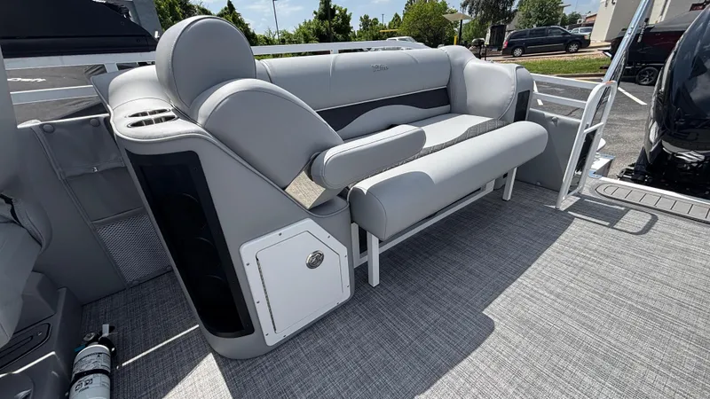 Slide: The Image of 2025 JC Neptoon 25TT Sport boat interior with gray seating and modern design. - 11