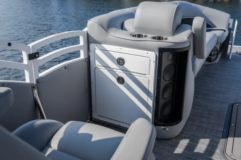Slide: The Image of Luxurious seating and storage on 2025 JC Neptoon 25TT Sport pontoon boat. - 34