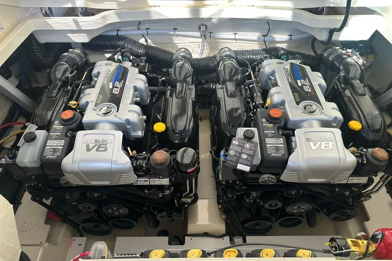 Slide: The Image of 2026 Chris-Craft Launch 31 GT engine compartment with dual V8 big block engines. - 28