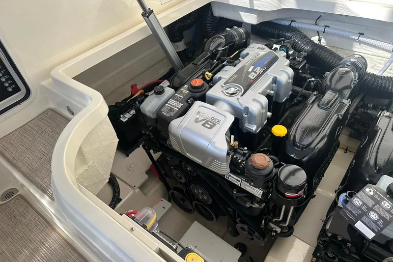 Slide: The Image of 2026 Chris-Craft Launch 31 GT engine compartment showcasing powerful V8 engine. - 30