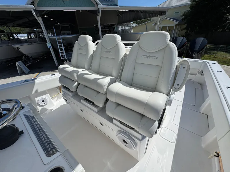 Slide: The Image of 2020 Invincible 39 Open Fisherman boat with luxurious white seating. - 36