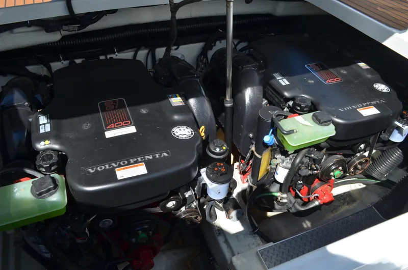 Slide: The Image of 2012 Formula 350 Sun Sport engine compartment with dual Volvo Penta engines. - 42