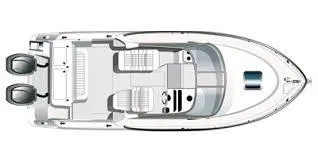 Slide: The Image of Top view of a 2014 Robalo 265R boat layout with dual engines. - 3