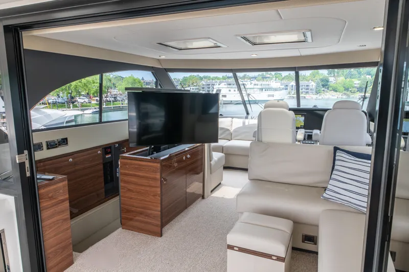 Slide: The Image of Luxurious interior of 2024 Maritimo M55 yacht with modern furnishings and scenic views. - 47