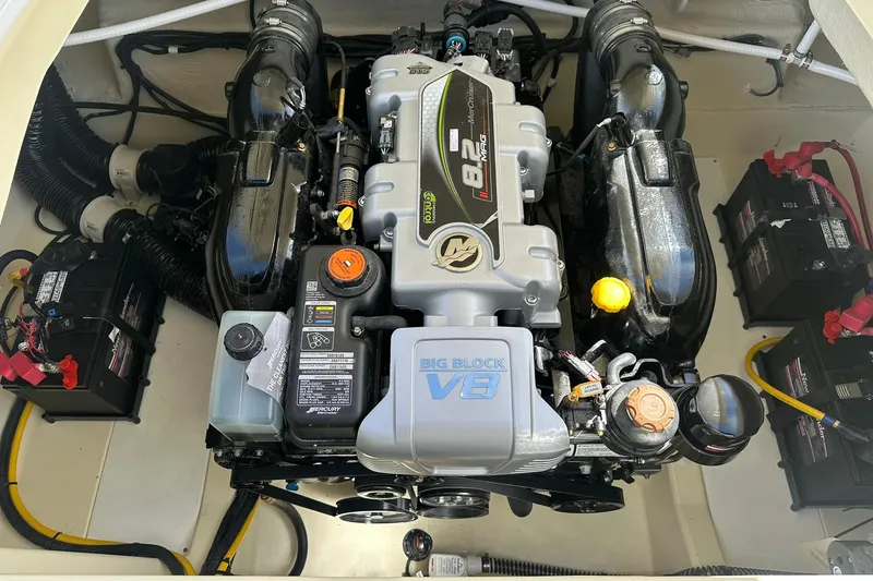 Slide: The Image of Engine compartment of 2026 Chris-Craft Sportster 28 with powerful V8 engine. - 33