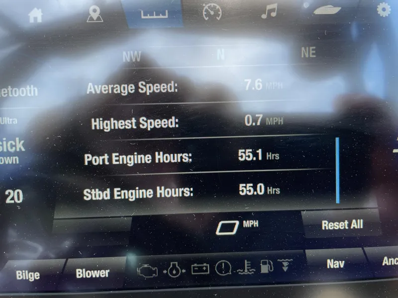 Slide: The Image of Dashboard display of a 2023 Yamaha Boats 222XD showing speed and engine hours. - 13