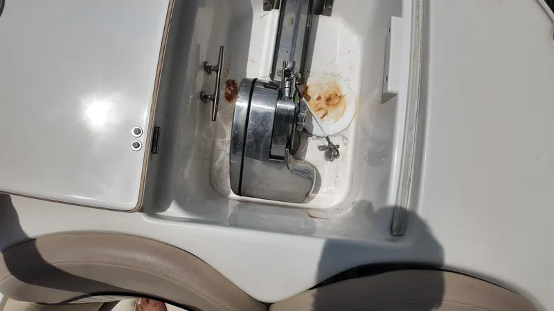 Slide: The Image of Anchor compartment of 2017 Sea Fox 266 Commander boat, showing anchor and chain storage. - 23