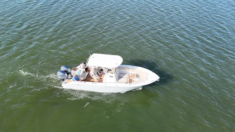 Slide: The Image of Aerial view of 2017 Sea Fox 266 Commander boat cruising on open water. - 6