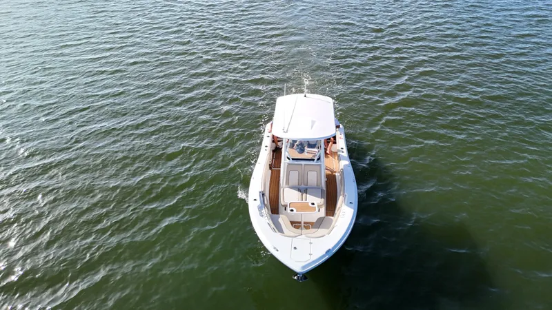 Slide: The Image of Overhead view of 2017 Sea Fox 266 Commander boat cruising on water. - 8