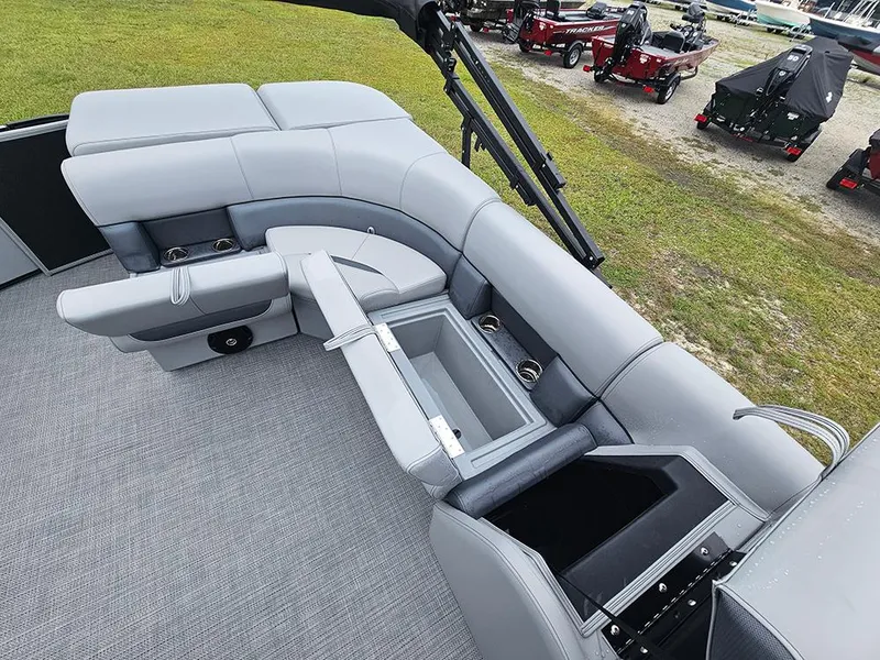 Slide: The Image of 2026 Bentley Pontoons Legacy 243 Cruise interior with spacious seating and modern design. - 13