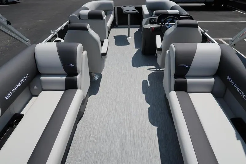 Slide: The Image of 2026 Bennington S Quad Bench 22 SSR pontoon boat interior with stylish seating. - 30